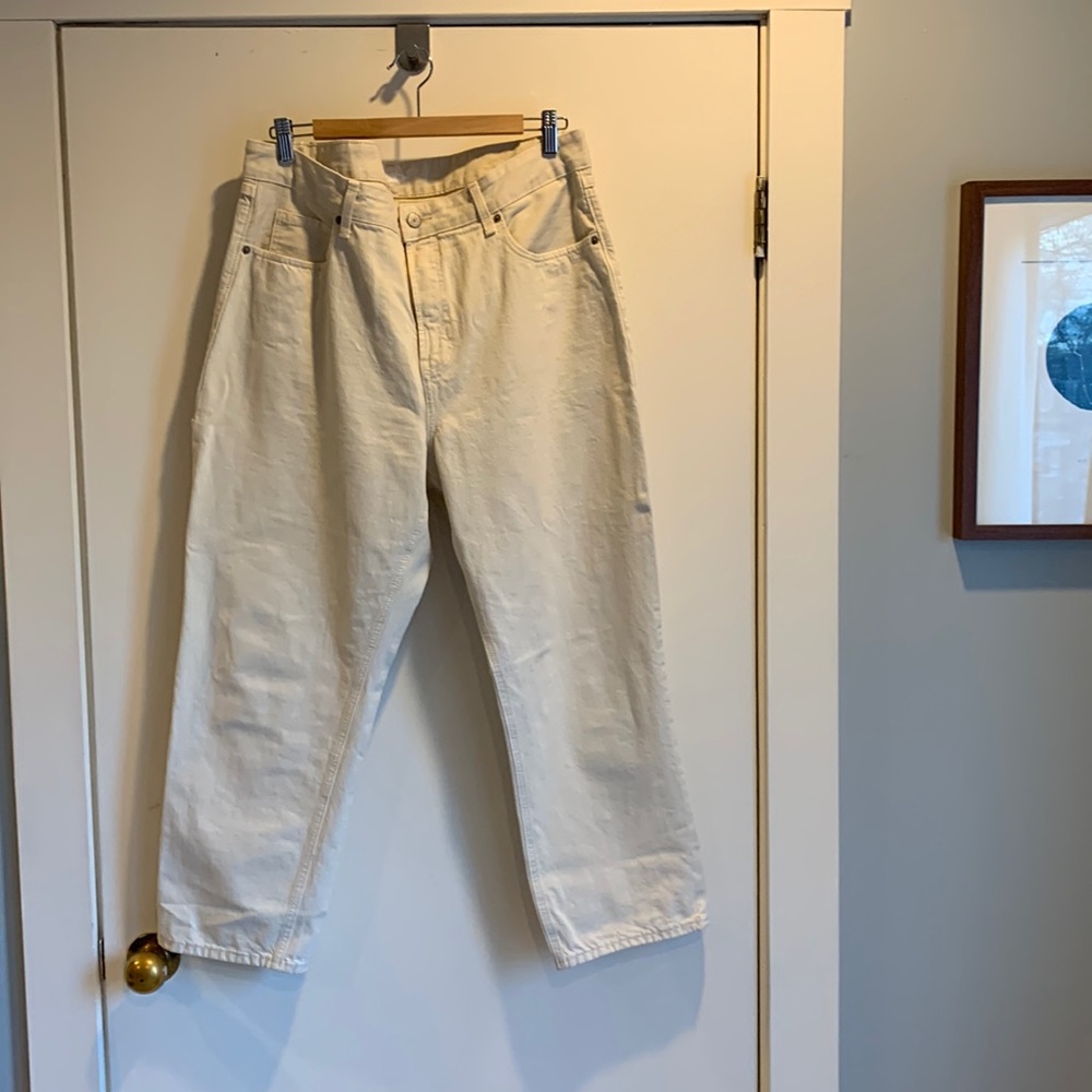 Cream Utility-style Denim Jeans